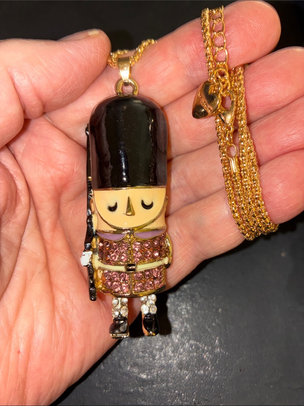 Gold-Tone Pink Enamel Guard Pendant Necklace Kid Friendly